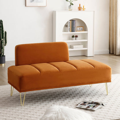 Banc de bout de lit rembourré Orange Modern 56.3 avec pieds en métal doré pour chambre à coucher