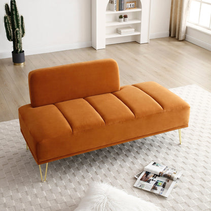 Banc de bout de lit rembourré Orange Modern 56.3 avec pieds en métal doré pour chambre à coucher