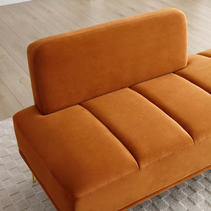 Banc de bout de lit rembourré Orange Modern 56.3 avec pieds en métal doré pour chambre à coucher