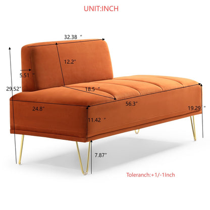 Banc causeuse rembourré orange avec pieds dorés