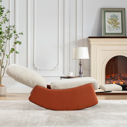Fauteuil inclinable à bascule rembourré en velours côtelé orange et beige moderne avec repose-pieds et pieds en cuir synthétique pour salon et chambre à coucher