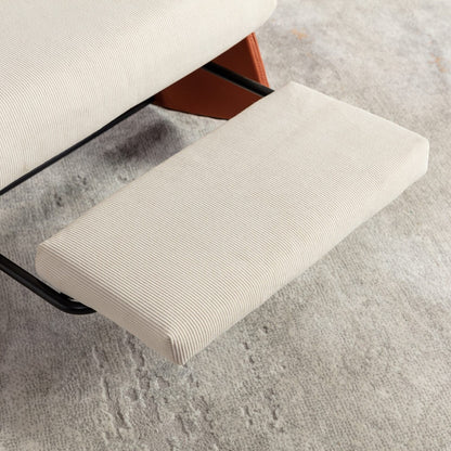 Fauteuil inclinable à bascule rembourré en velours côtelé orange et beige moderne avec repose-pieds et pieds en cuir synthétique pour salon et chambre à coucher