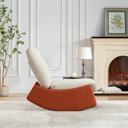 Fauteuil inclinable à bascule rembourré en velours côtelé orange et beige moderne avec repose-pieds et pieds en cuir synthétique pour salon et chambre à coucher