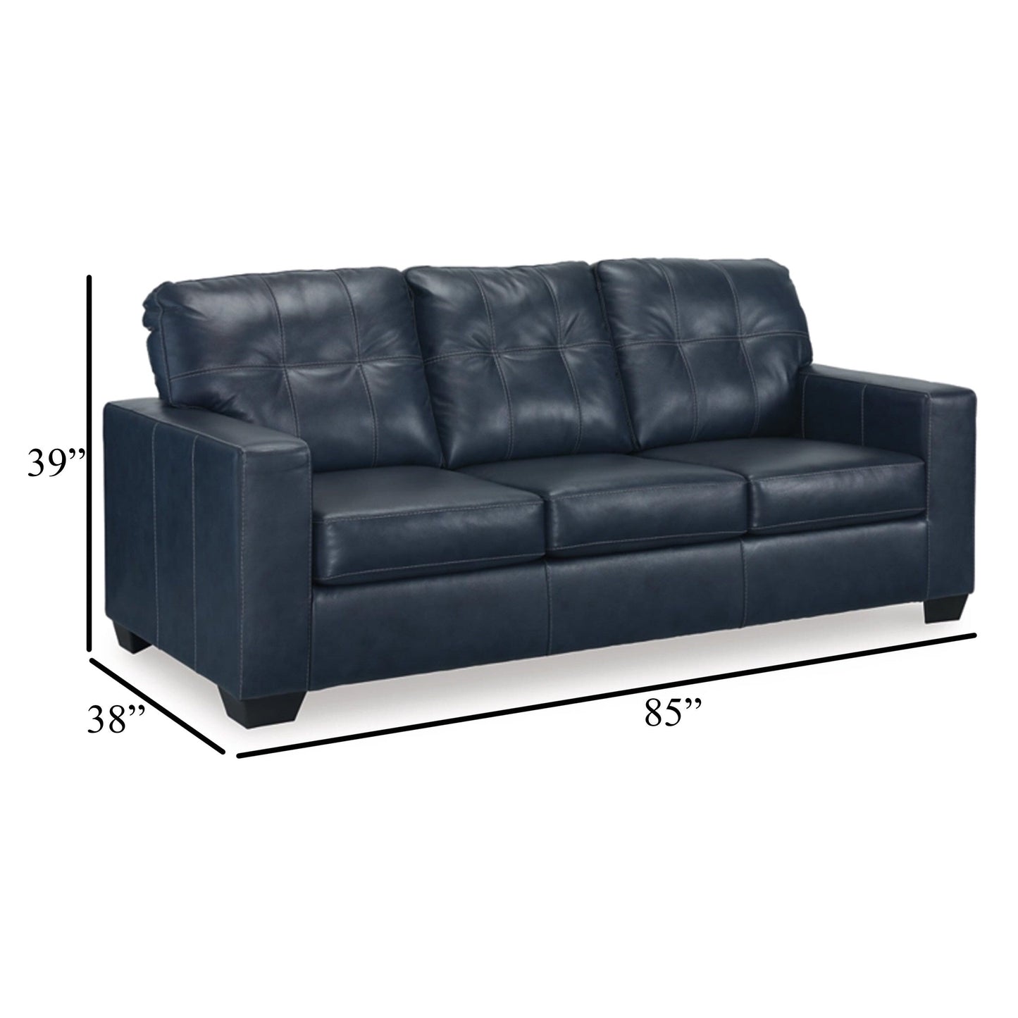 Canapé-lit Queen Orion, 85 pouces, cuir véritable et similicuir bleu océan