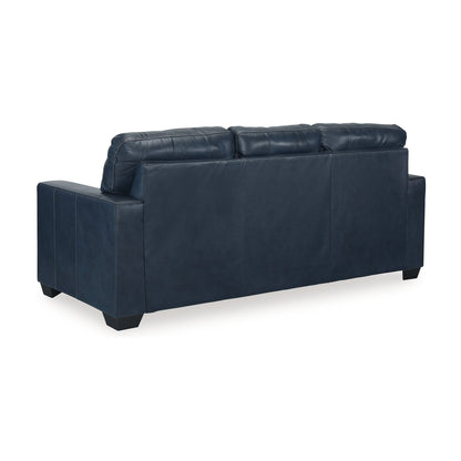 Canapé Orion, coussins capitonnés en cuir véritable et similicuir bleu océan, 85 pouces