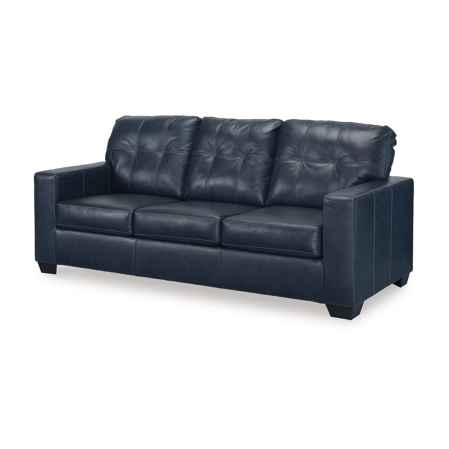 Canapé Orion, coussins capitonnés en cuir véritable et similicuir bleu océan, 85 pouces