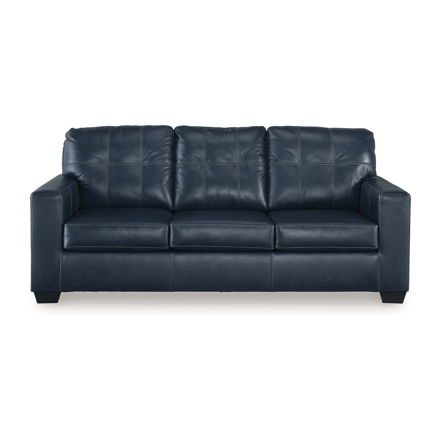 Canapé Orion, coussins capitonnés en cuir véritable et similicuir bleu océan, 85 pouces