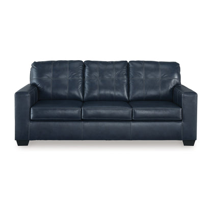 Canapé Orion, coussins capitonnés en cuir véritable et similicuir bleu océan, 85 pouces