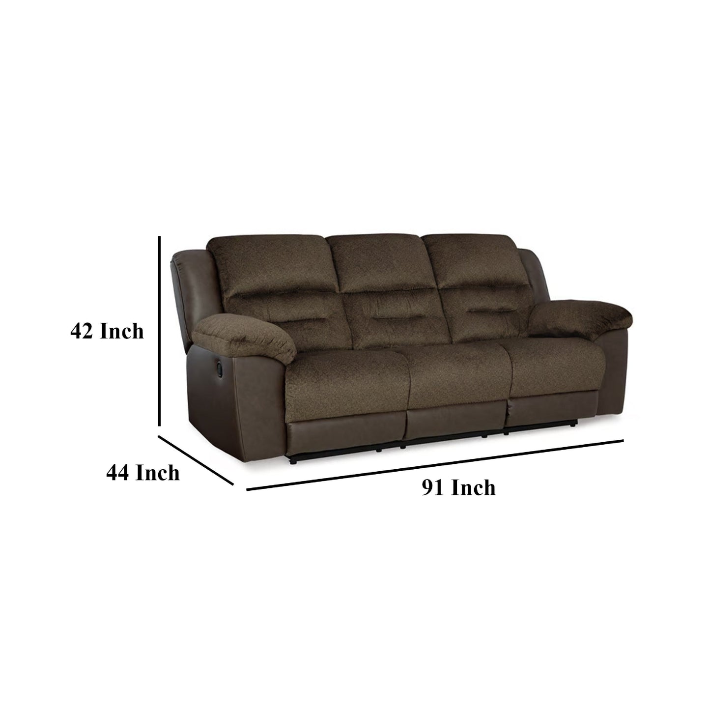 Canapé inclinable manuel Orman, similicuir marron chocolat mat, 91 pouces