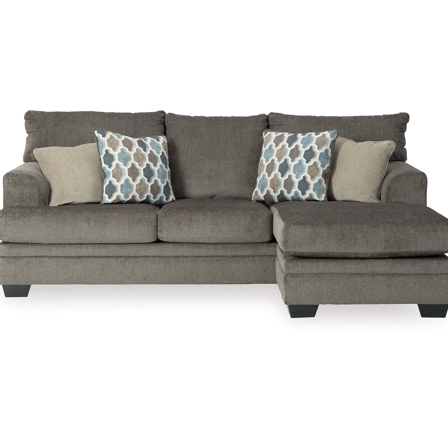 Canapé-lit Orsten, chenille gris ardoise, 4 coussins décoratifs, 233 cm