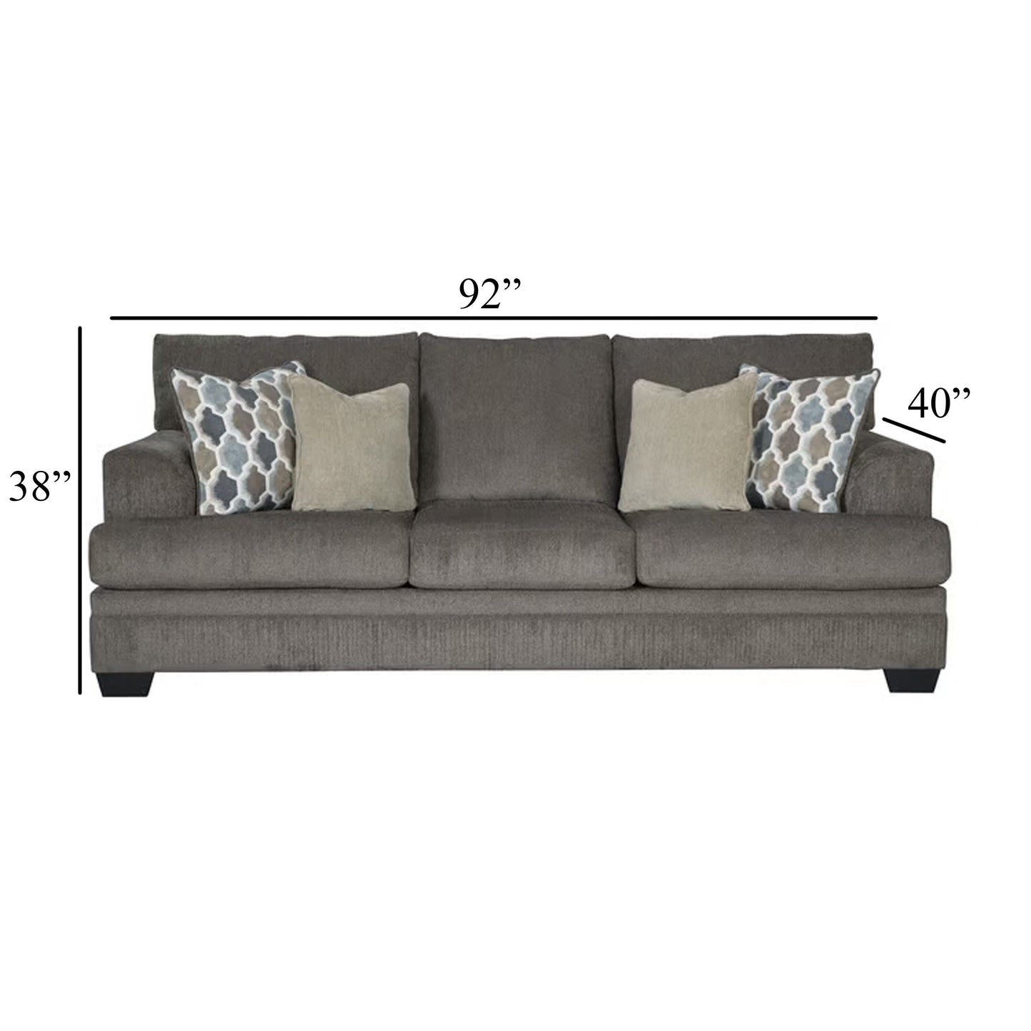Canapé Orsten, polyester gris ardoise, 4 coussins décoratifs, 233 cm