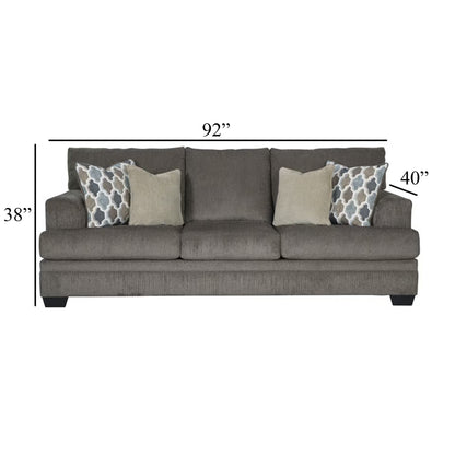 Canapé Orsten, polyester gris ardoise, 4 coussins décoratifs, 233 cm