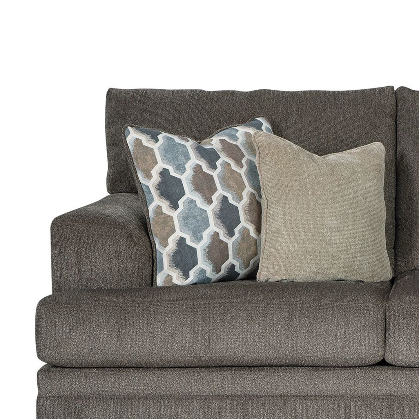 Canapé Orsten, polyester gris ardoise, 4 coussins décoratifs, 233 cm