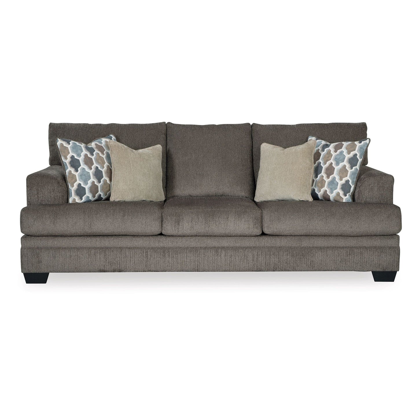 Canapé Orsten, polyester gris ardoise, 4 coussins décoratifs, 233 cm