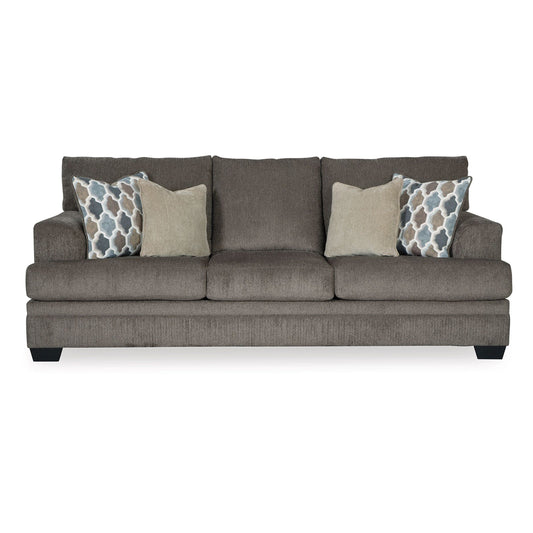 Canapé Orsten, polyester gris ardoise, 4 coussins décoratifs, 233 cm