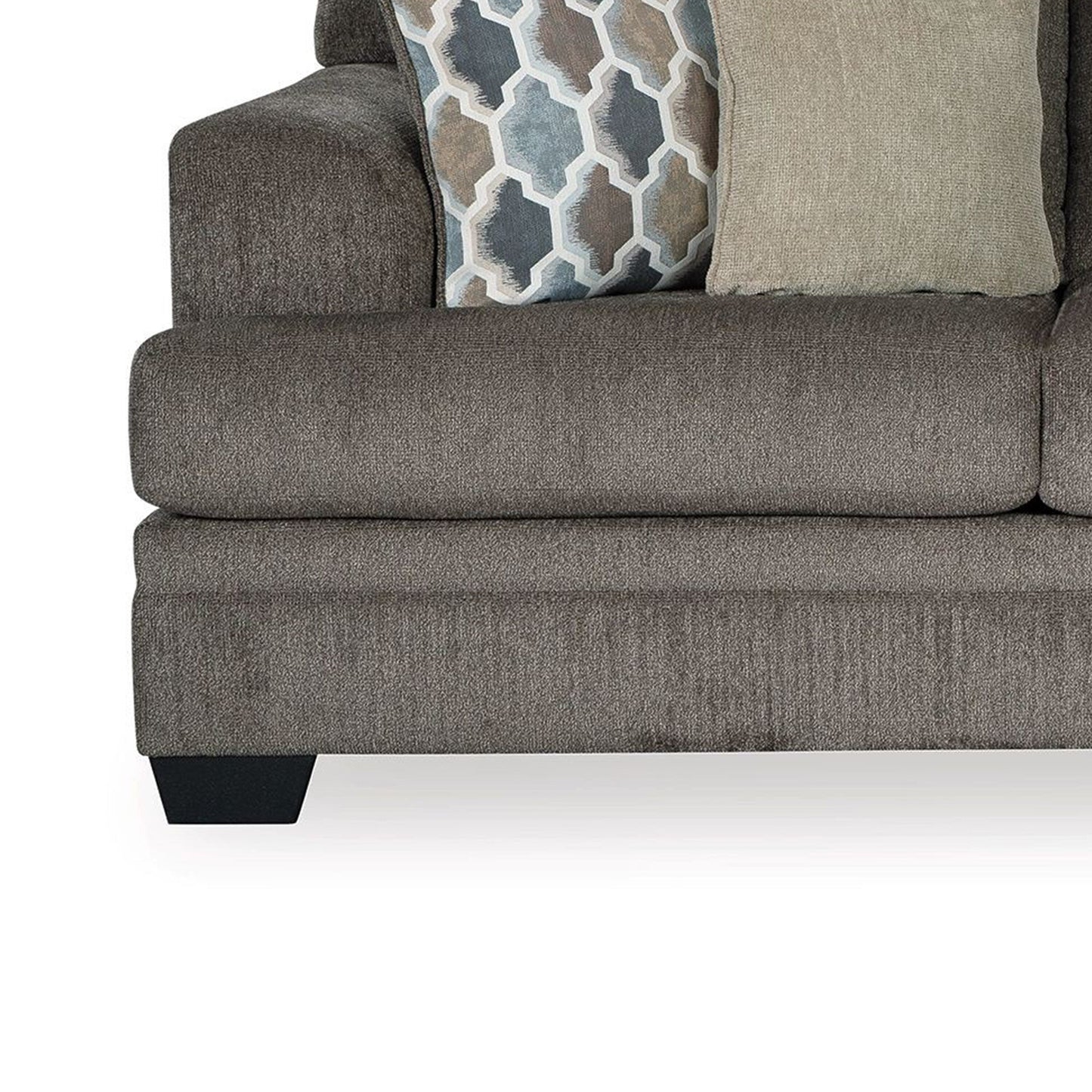 Canapé Orsten, polyester gris ardoise, 4 coussins décoratifs, 233 cm