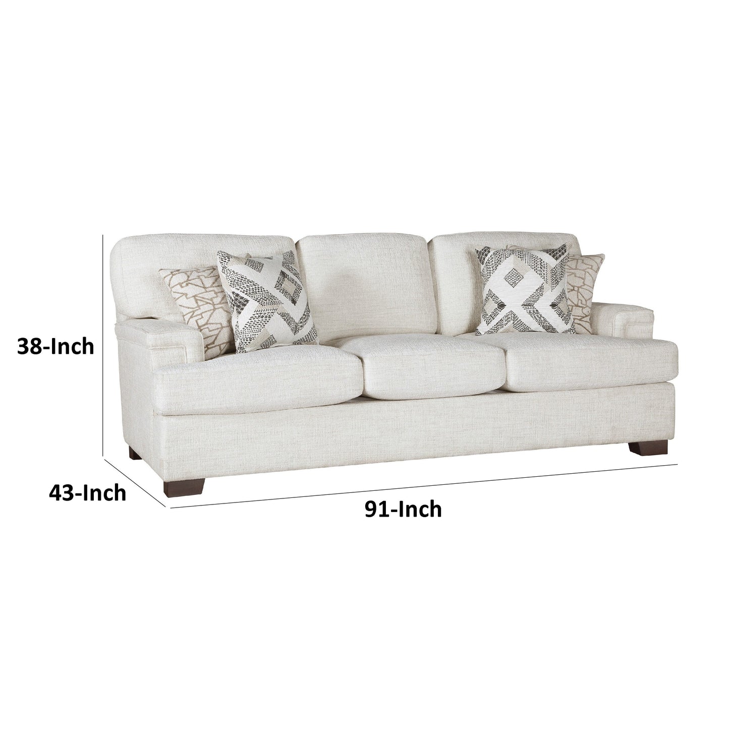 Canapé Osy avec 4 coussins décoratifs, 91 pouces, chenille ivoire douce