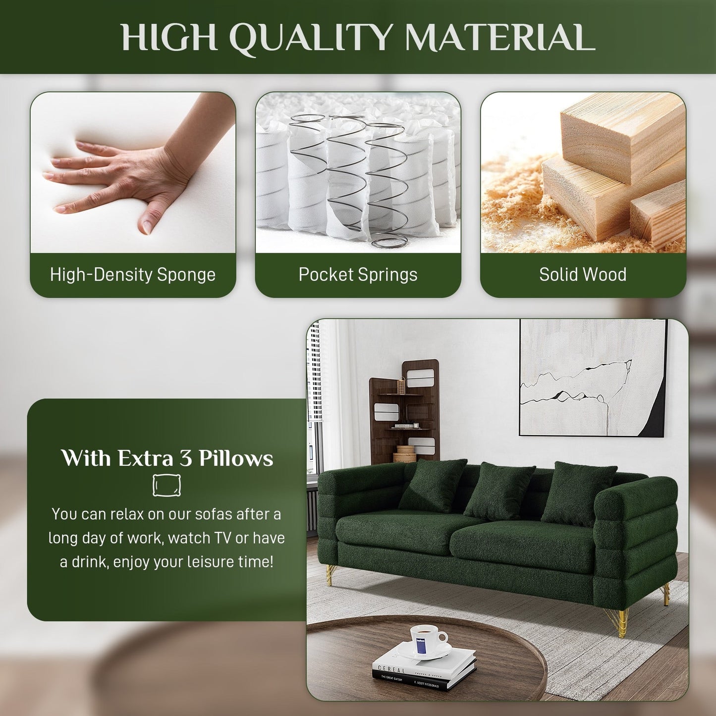 Canapé Ouyessir Mid-Century pour chambre, salon, bureau, appartement