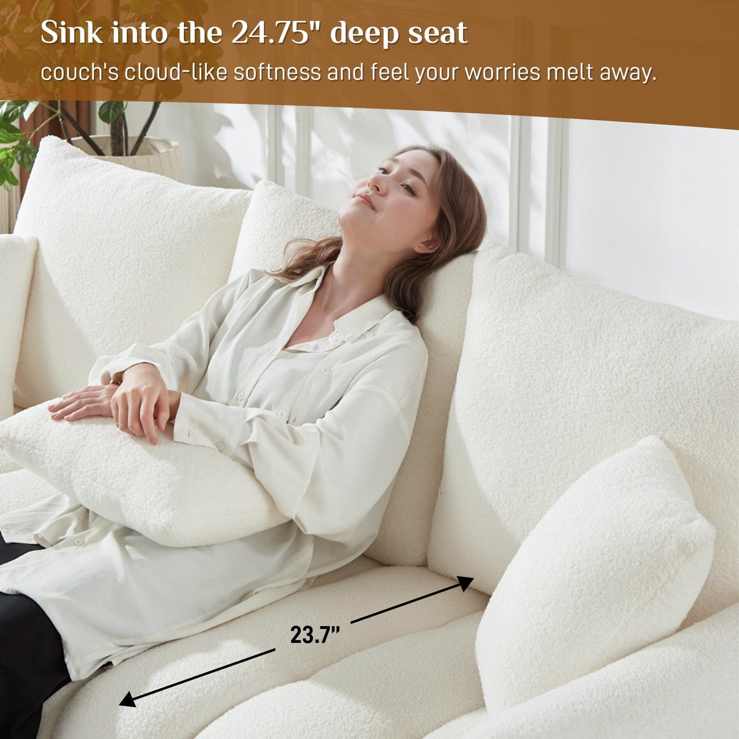 Canapé Ouyessir rembourré en tissu doux avec 3 coussins