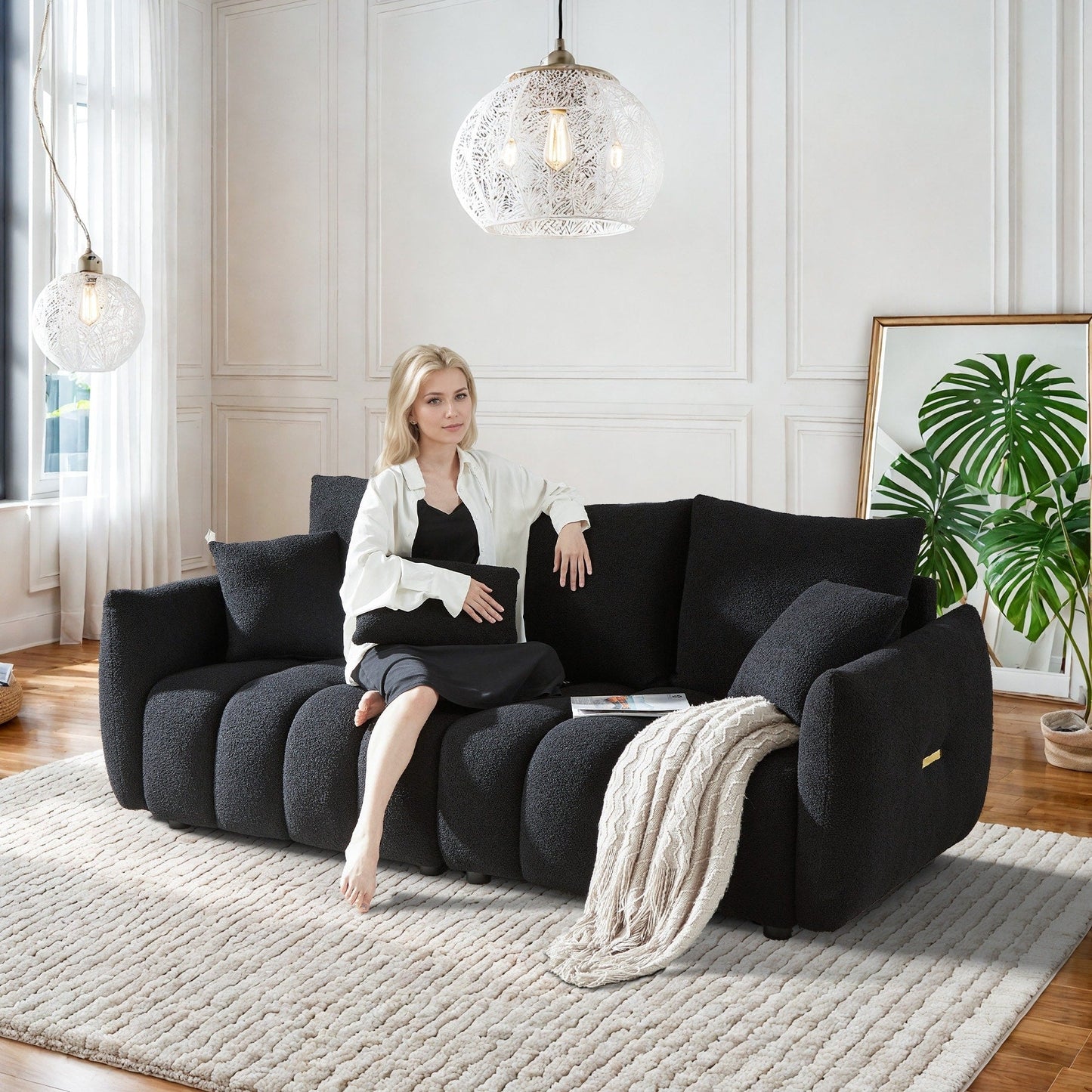 Canapé Ouyessir rembourré en tissu doux avec 3 coussins