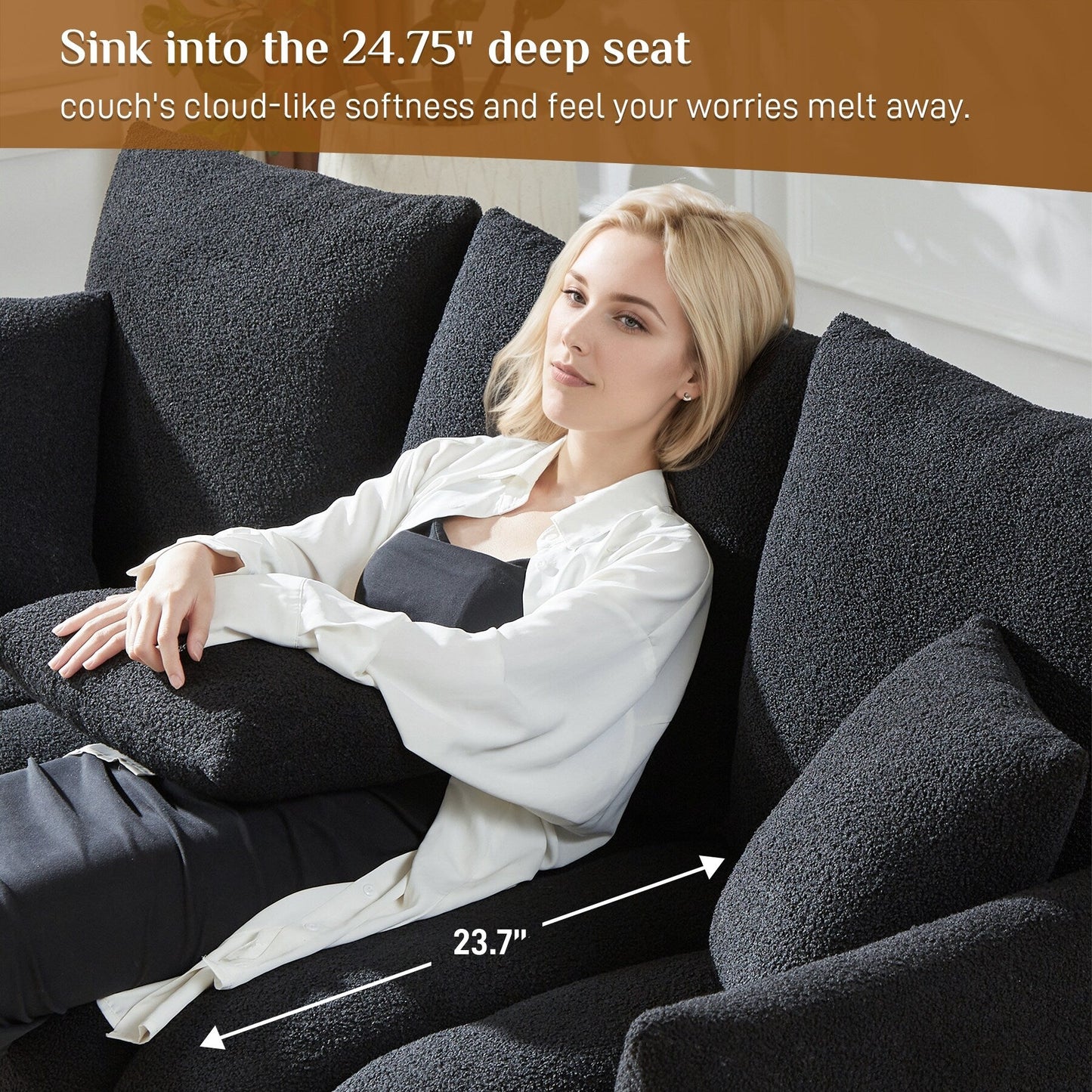 Canapé Ouyessir rembourré en tissu doux avec 3 coussins