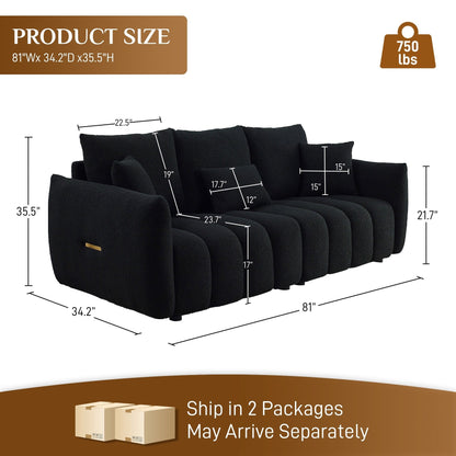 Canapé Ouyessir rembourré en tissu doux avec 3 coussins