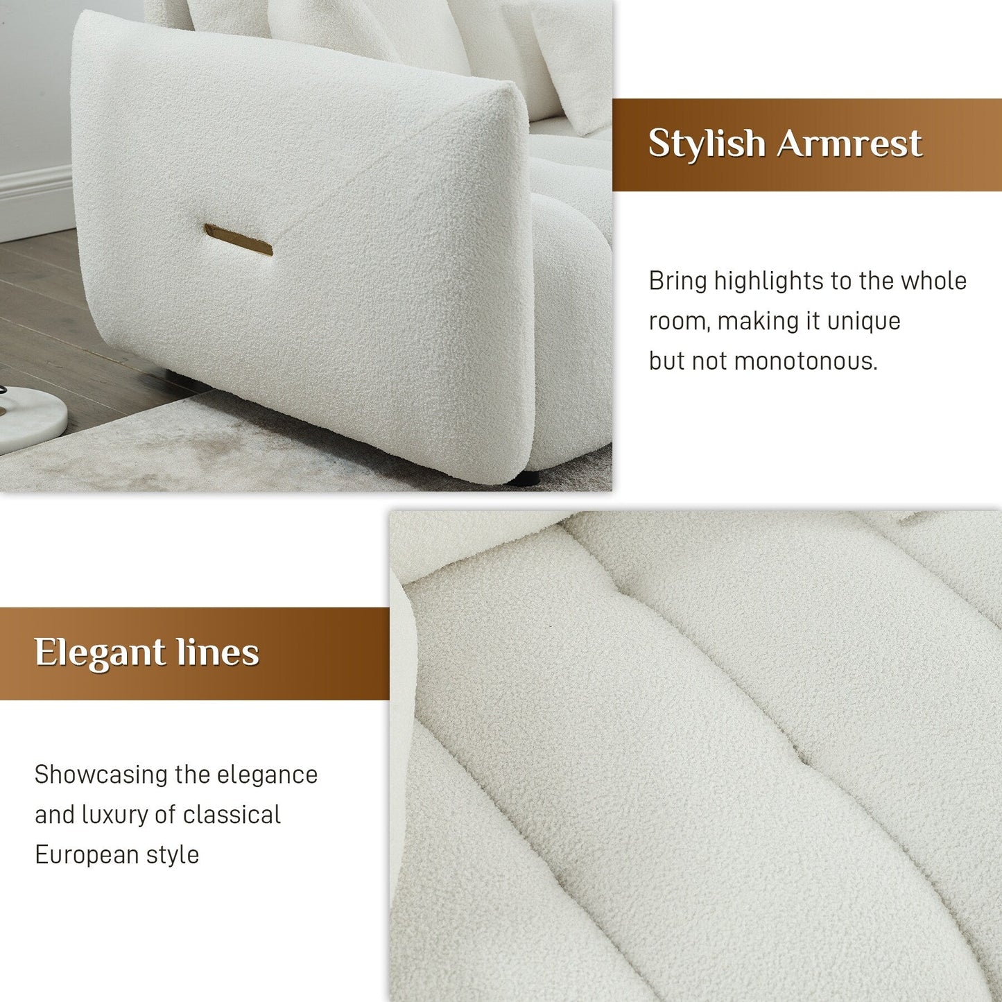 Canapé Ouyessir rembourré en tissu doux avec 3 coussins