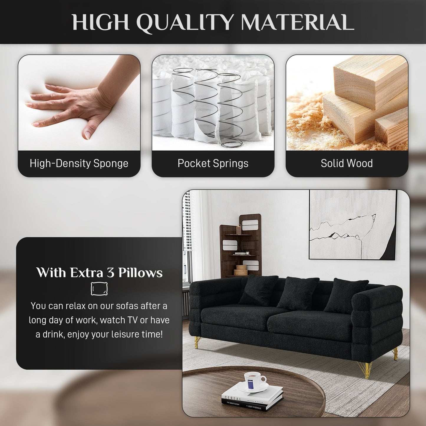 Canapé Ouyessir Mid-Century pour chambre, salon, bureau, appartement