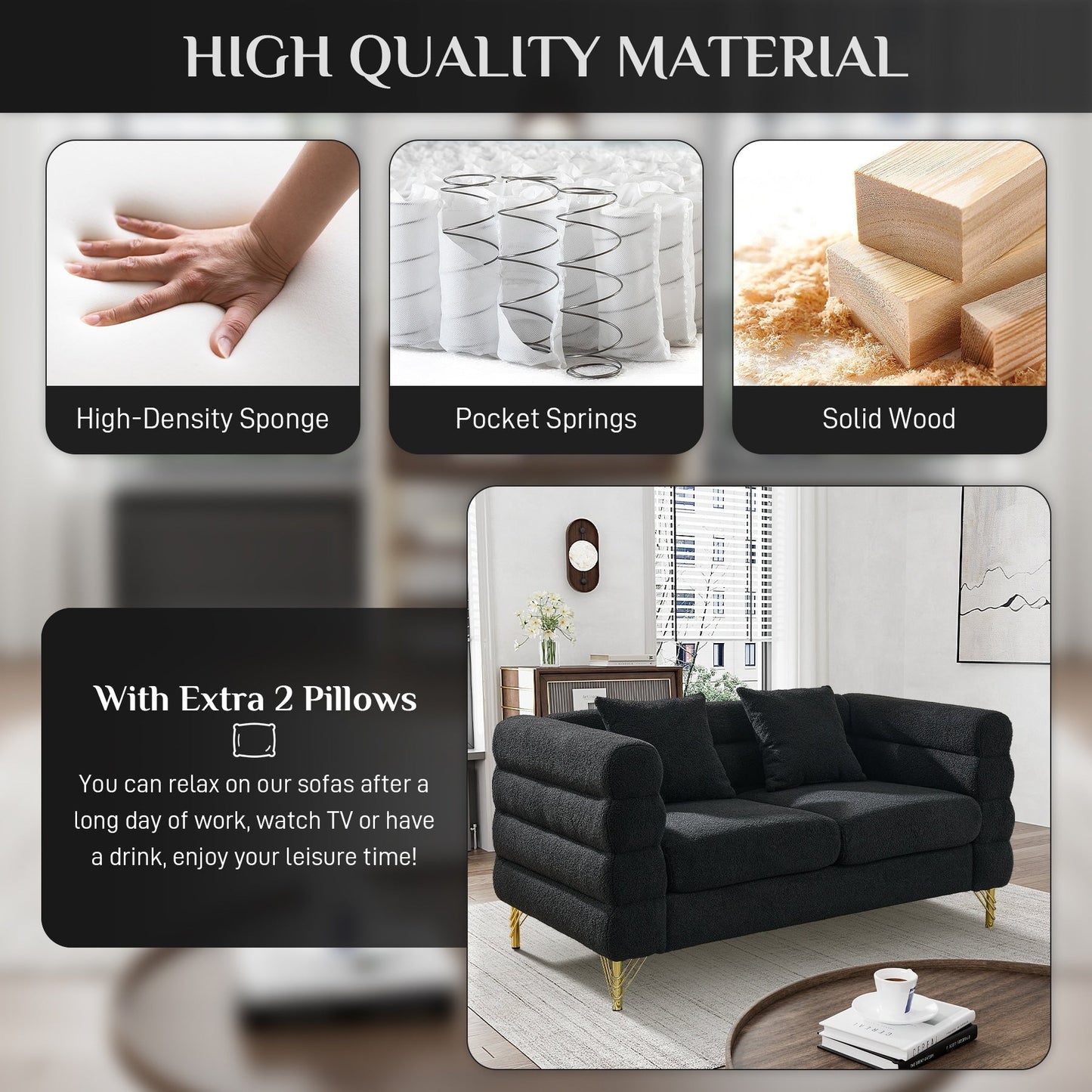 Canapé Ouyessir Mid-Century pour chambre, salon, bureau, appartement