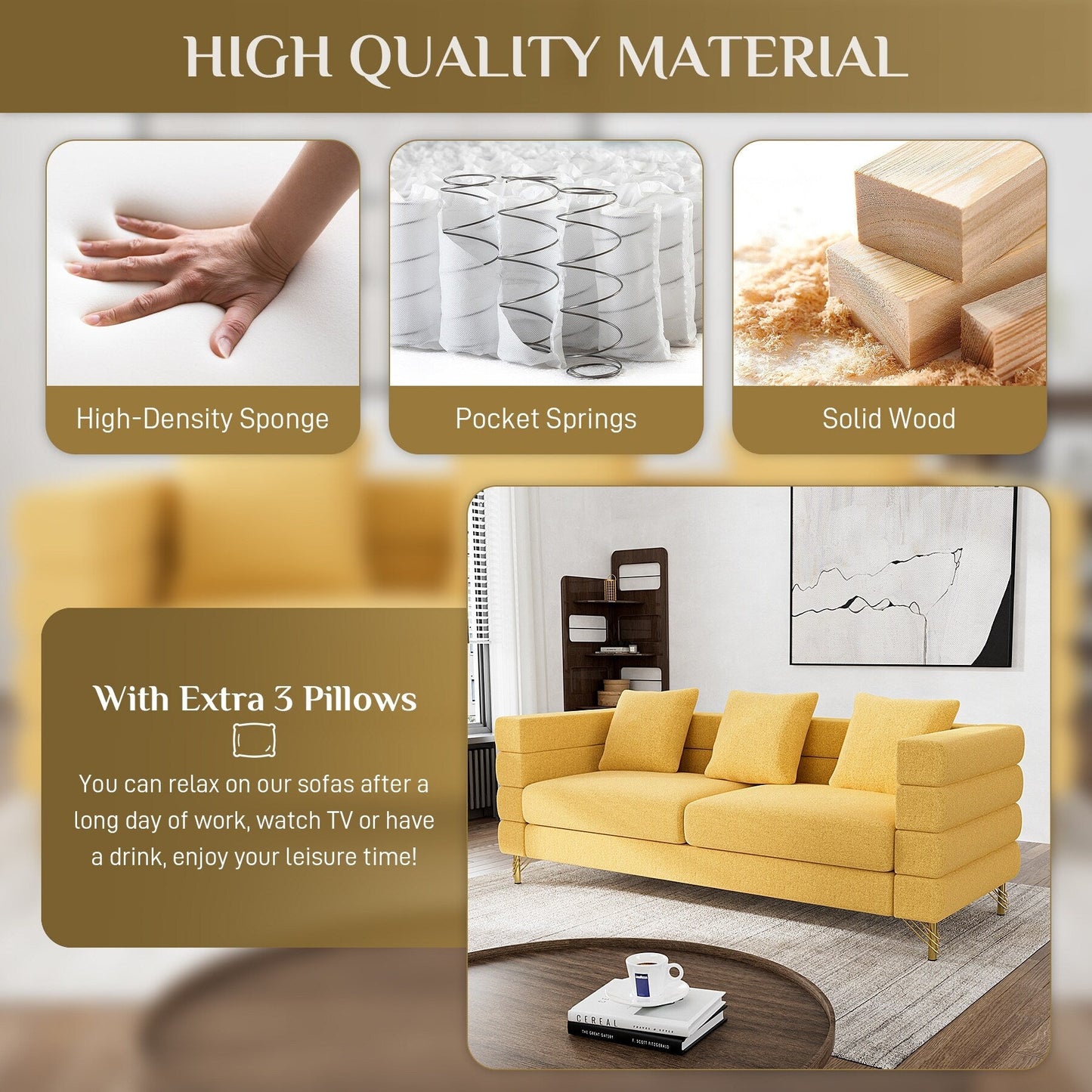 Canapé Ouyessir Mid-Century pour chambre, salon, bureau, appartement