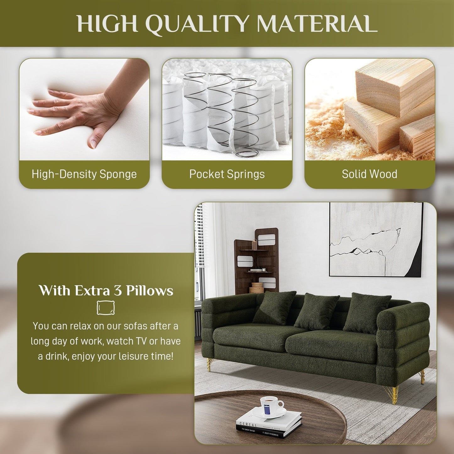 Canapé Ouyessir Mid-Century pour chambre, salon, bureau, appartement