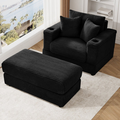 Canapé simple rembourré Ouyessir avec pouf pour salon