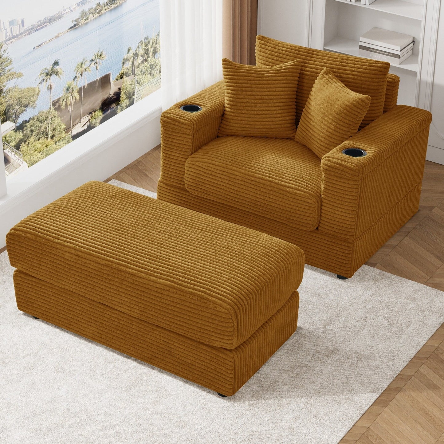 Canapé simple rembourré Ouyessir avec pouf pour salon