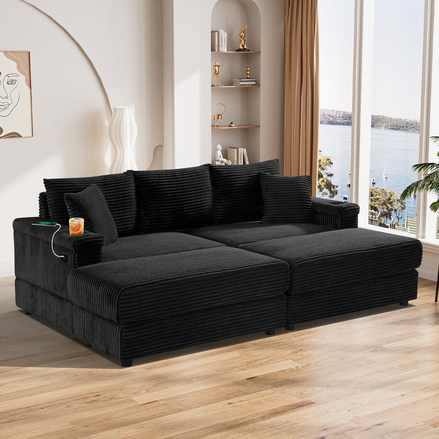 Canapé simple rembourré Ouyessir avec pouf pour salon