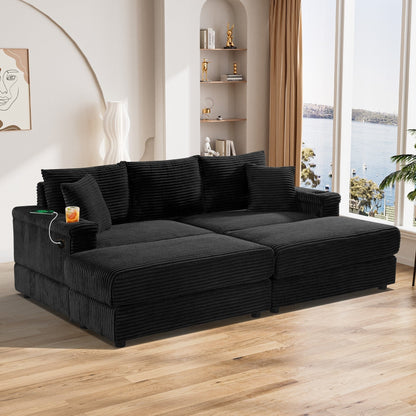 Canapé simple rembourré Ouyessir avec pouf pour salon