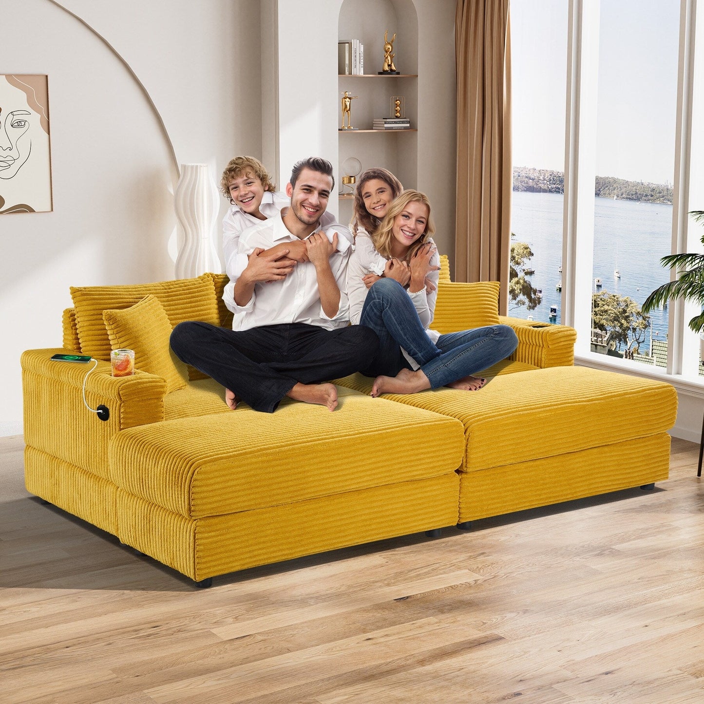 Canapé simple rembourré Ouyessir avec pouf pour salon