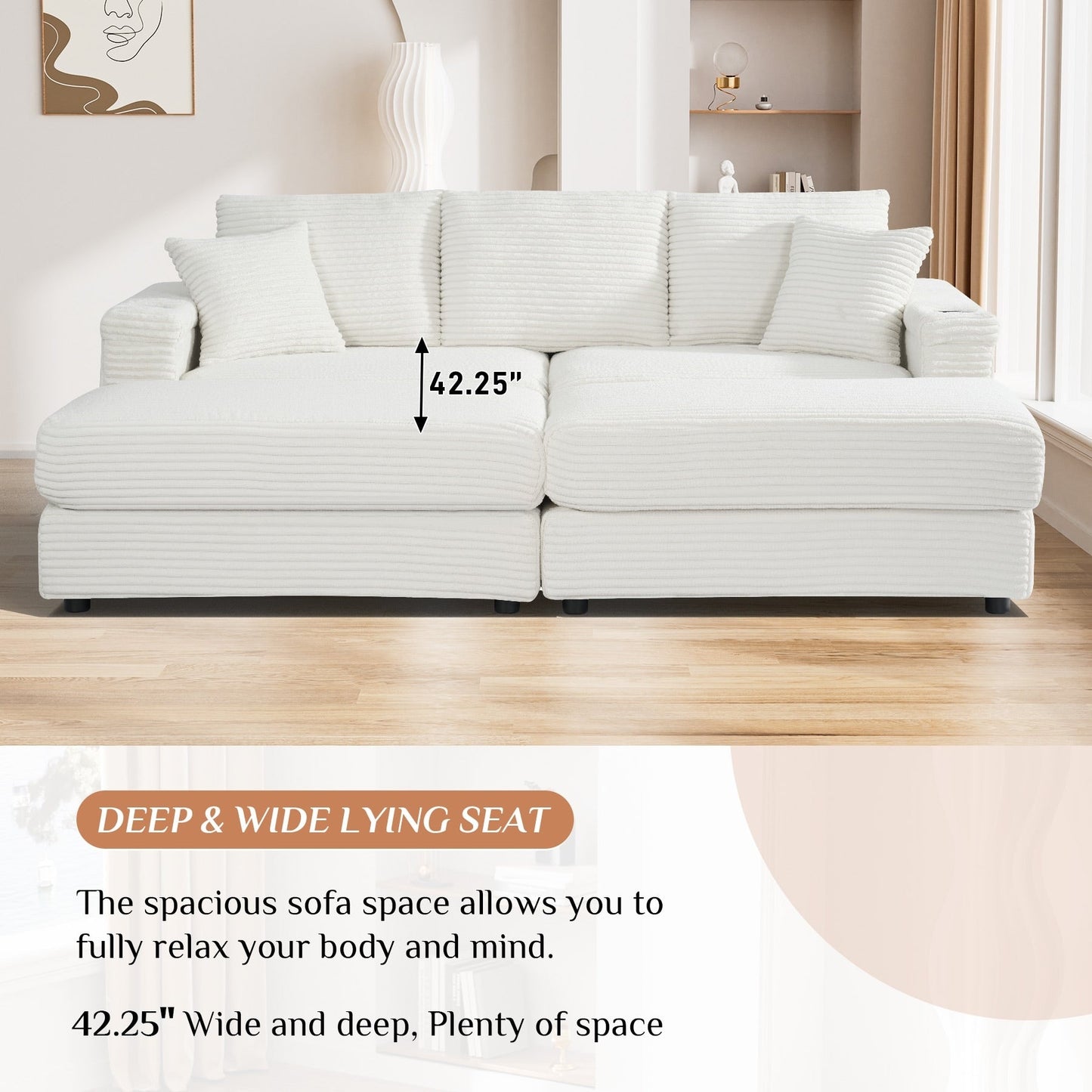 Canapé simple rembourré Ouyessir avec pouf pour salon