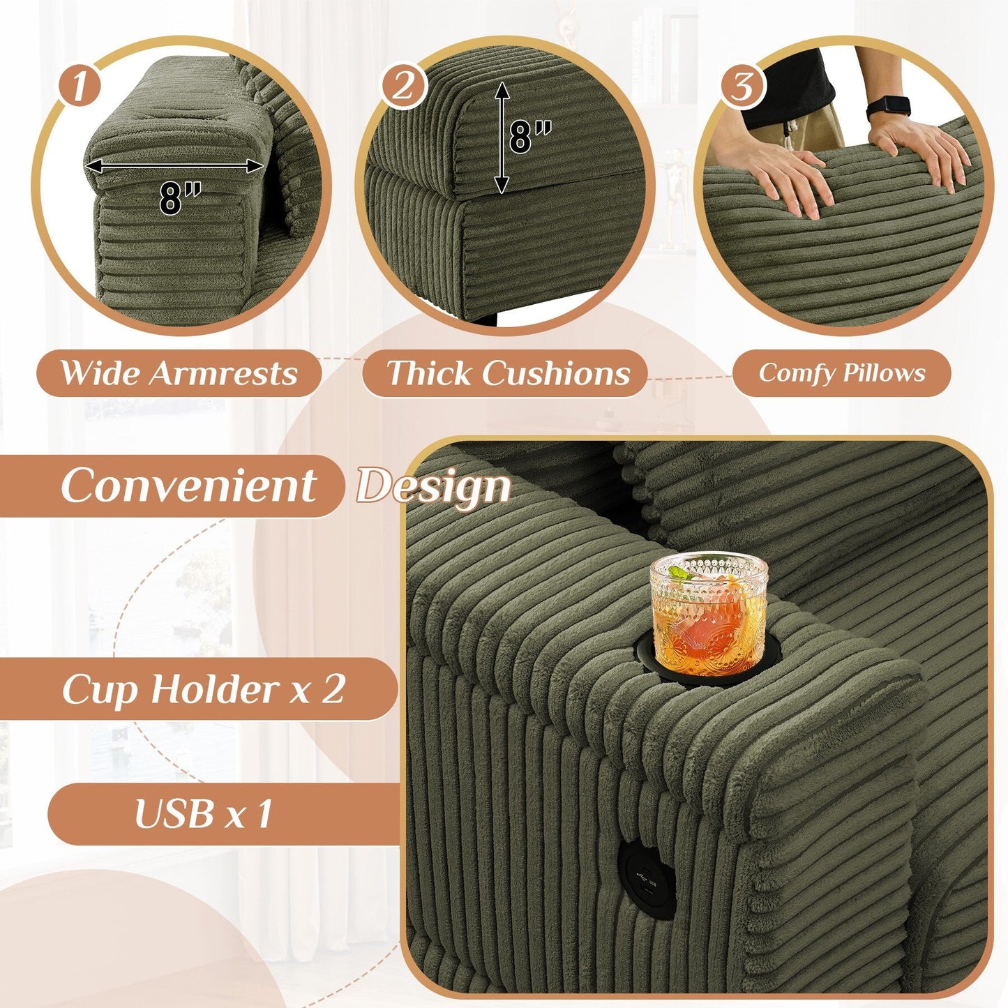 Canapé simple rembourré Ouyessir avec pouf pour salon