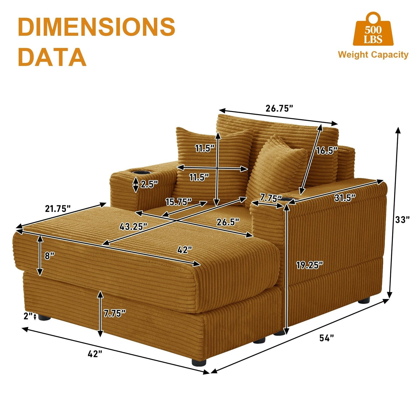 Canapé simple rembourré Ouyessir avec pouf pour salon