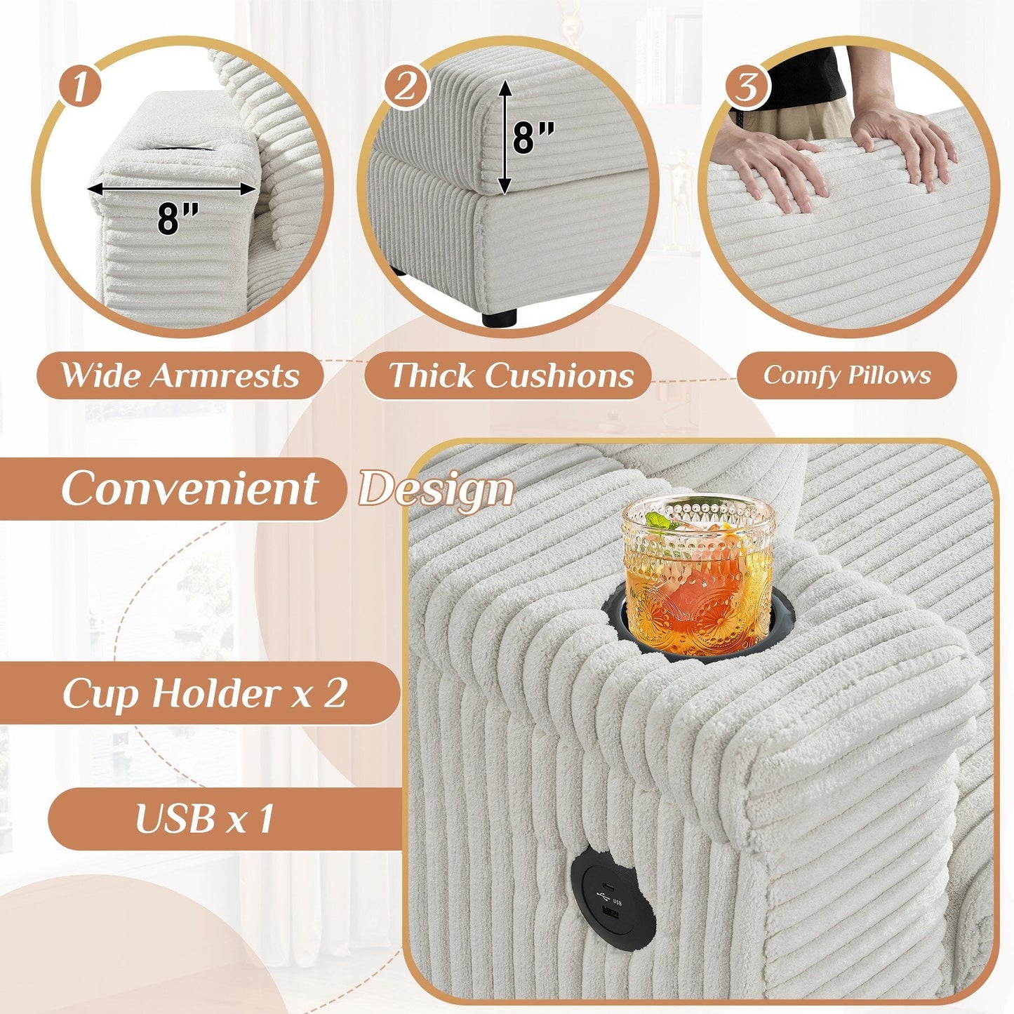 Canapé simple rembourré Ouyessir avec pouf pour salon