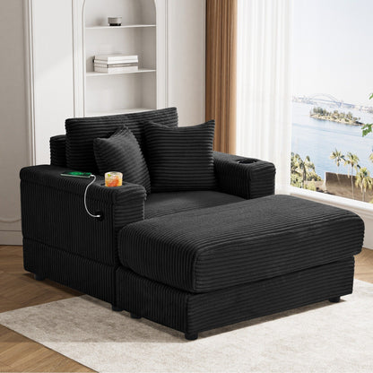 Canapé simple rembourré Ouyessir avec pouf pour salon