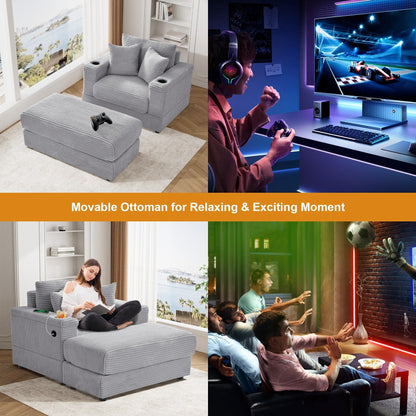 Canapé simple rembourré Ouyessir avec pouf pour salon