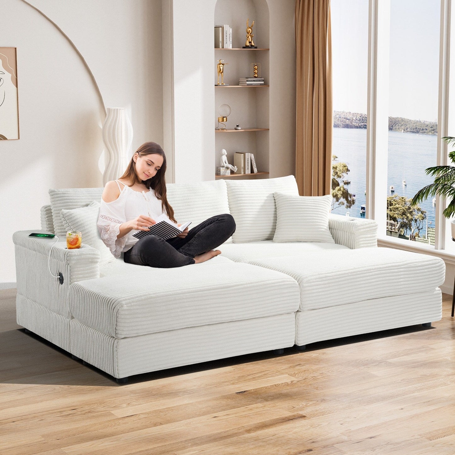 Canapé simple rembourré Ouyessir avec pouf pour salon