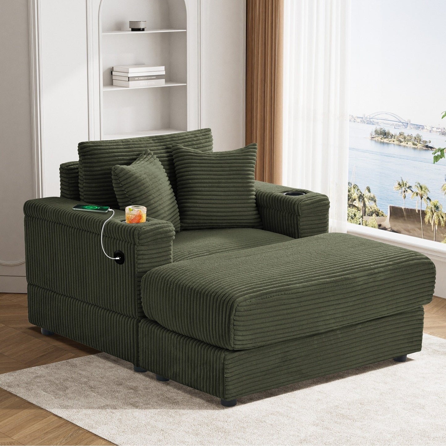 Canapé simple rembourré Ouyessir avec pouf pour salon