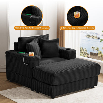Canapé simple rembourré Ouyessir avec pouf pour salon