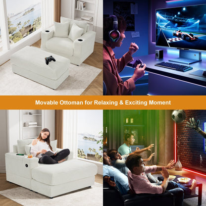 Canapé simple rembourré Ouyessir avec pouf pour salon