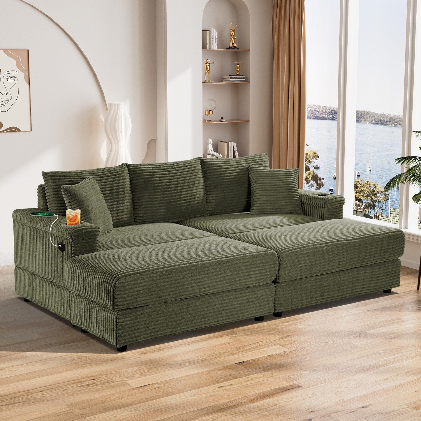 Canapé simple rembourré Ouyessir avec pouf pour salon