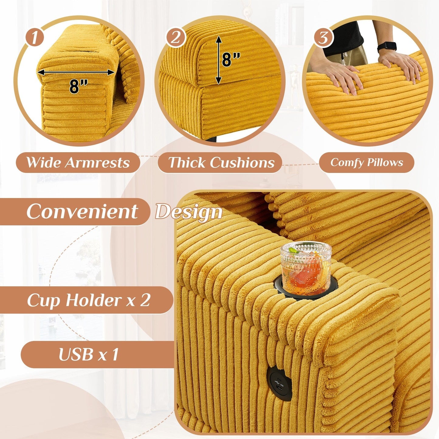 Canapé simple rembourré Ouyessir avec pouf pour salon