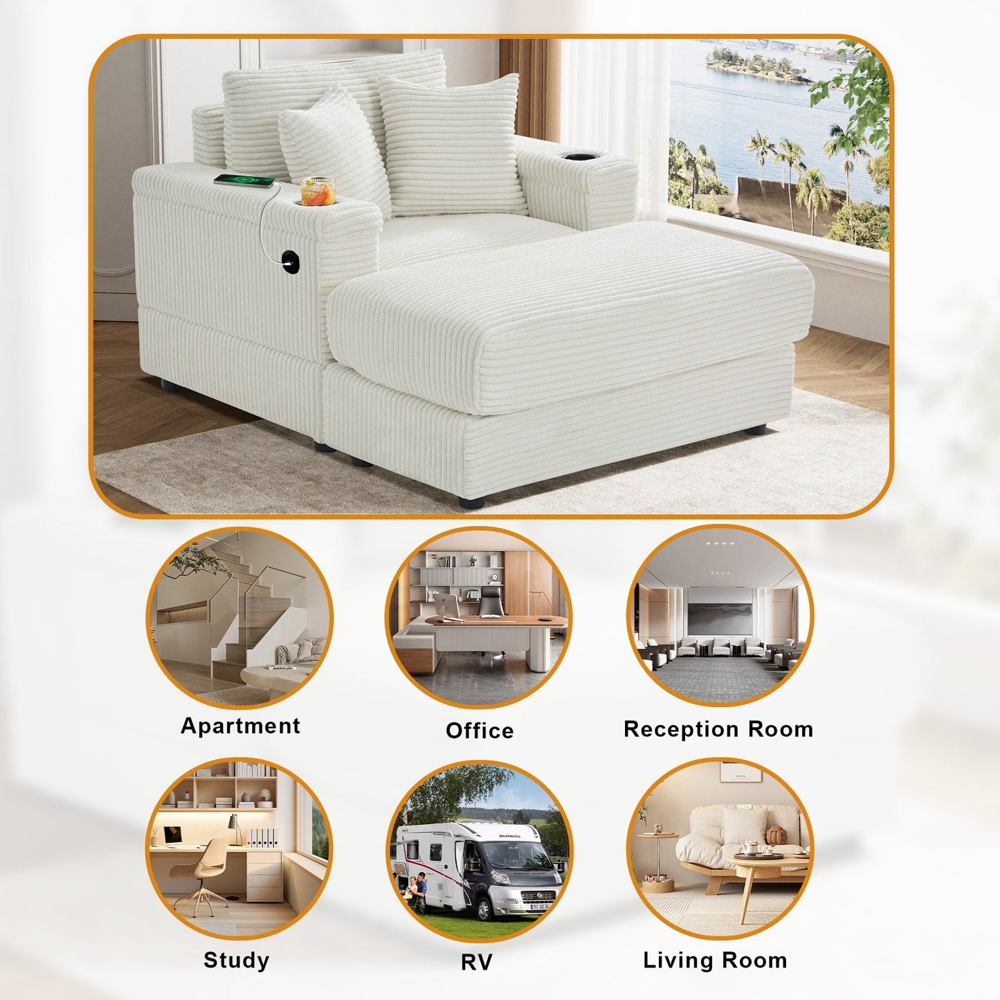 Canapé simple rembourré Ouyessir avec pouf pour salon