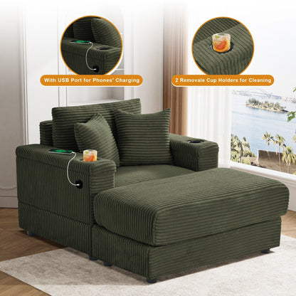 Canapé simple rembourré Ouyessir avec pouf pour salon